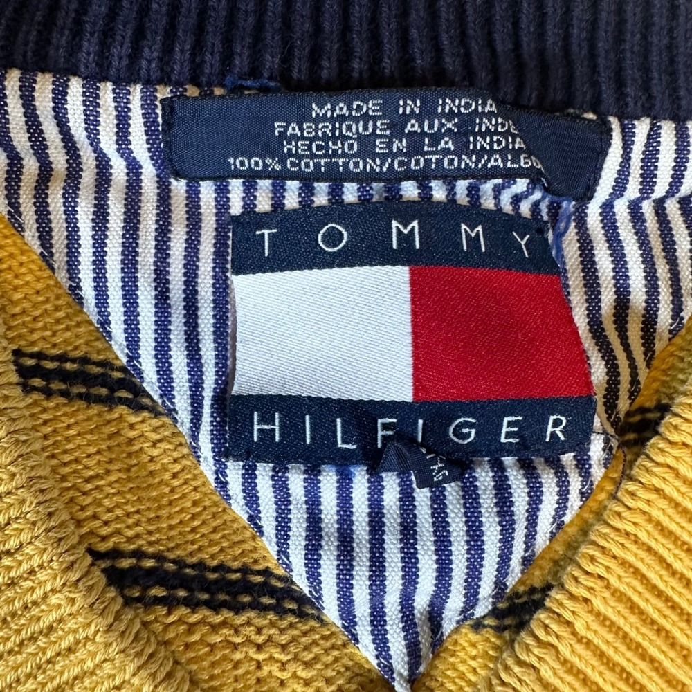 Vintage 90's Y2K Tommy Hilfiger V-Neck Knit Sweater XL Stripe Preppy Academia - Picture 3 of 6